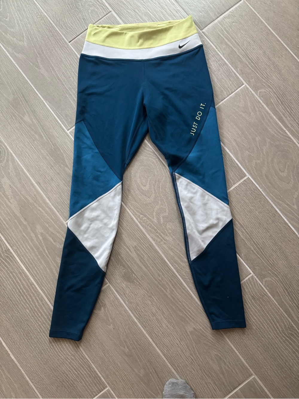 Nike Teal, White & Lime Green Colorblock Leggings